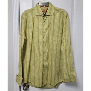 R. Lewis Contemporary Fit Shirt Men's 34/35 - 16.5 Green Striped French Cuffs